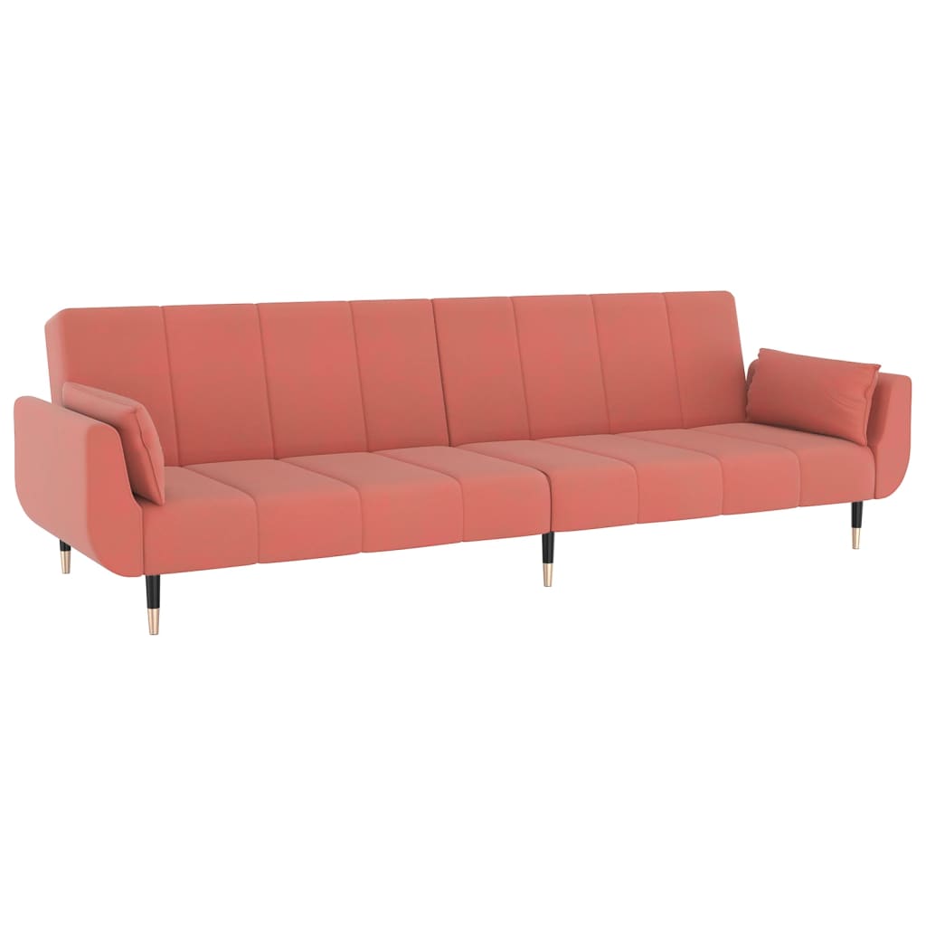 Sofá-cama 2 lugares com duas almofadas veludo rosa