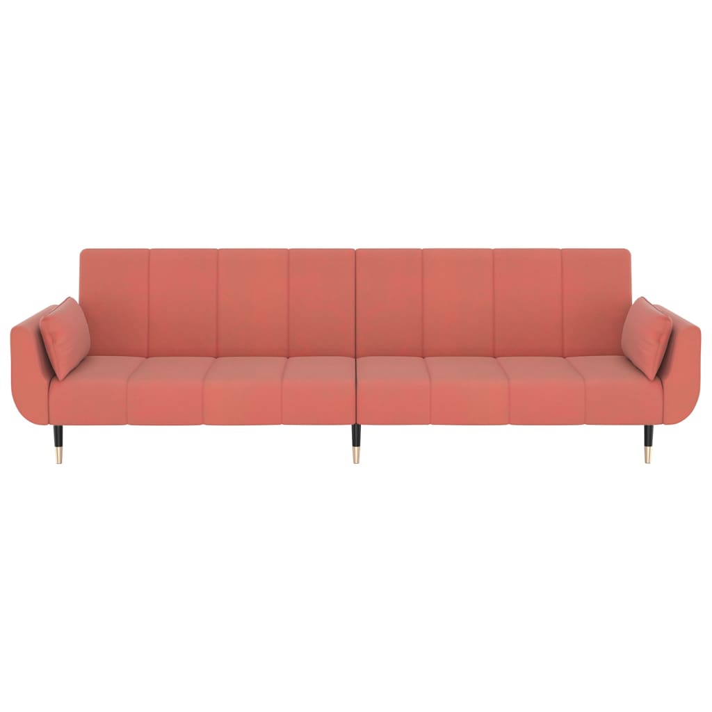 Sofá-cama 2 lugares com duas almofadas veludo rosa