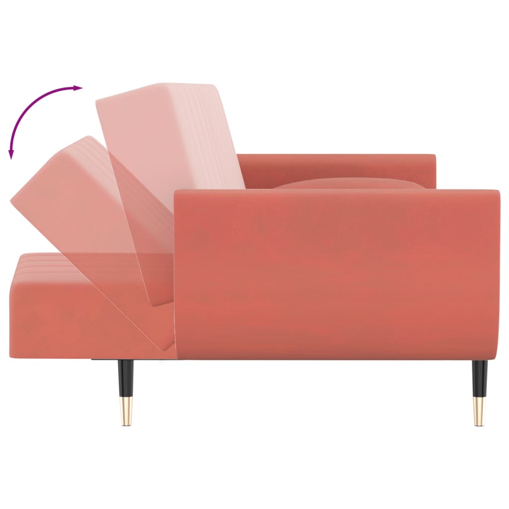 Sofá-cama 2 lugares com duas almofadas veludo rosa