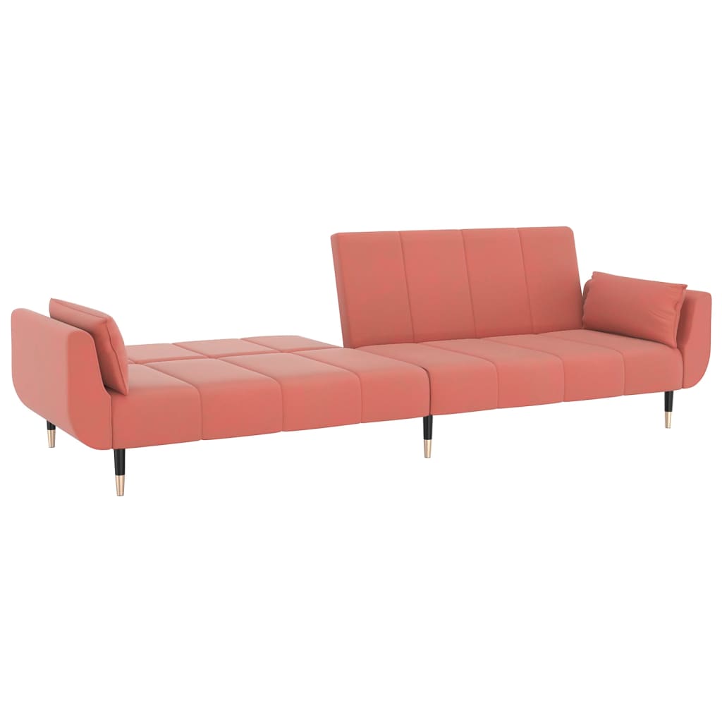 Sofá-cama 2 lugares com duas almofadas veludo rosa