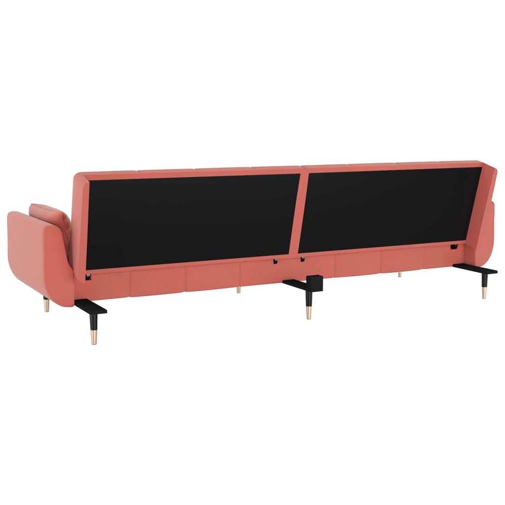 Sofá-cama 2 lugares com duas almofadas veludo rosa