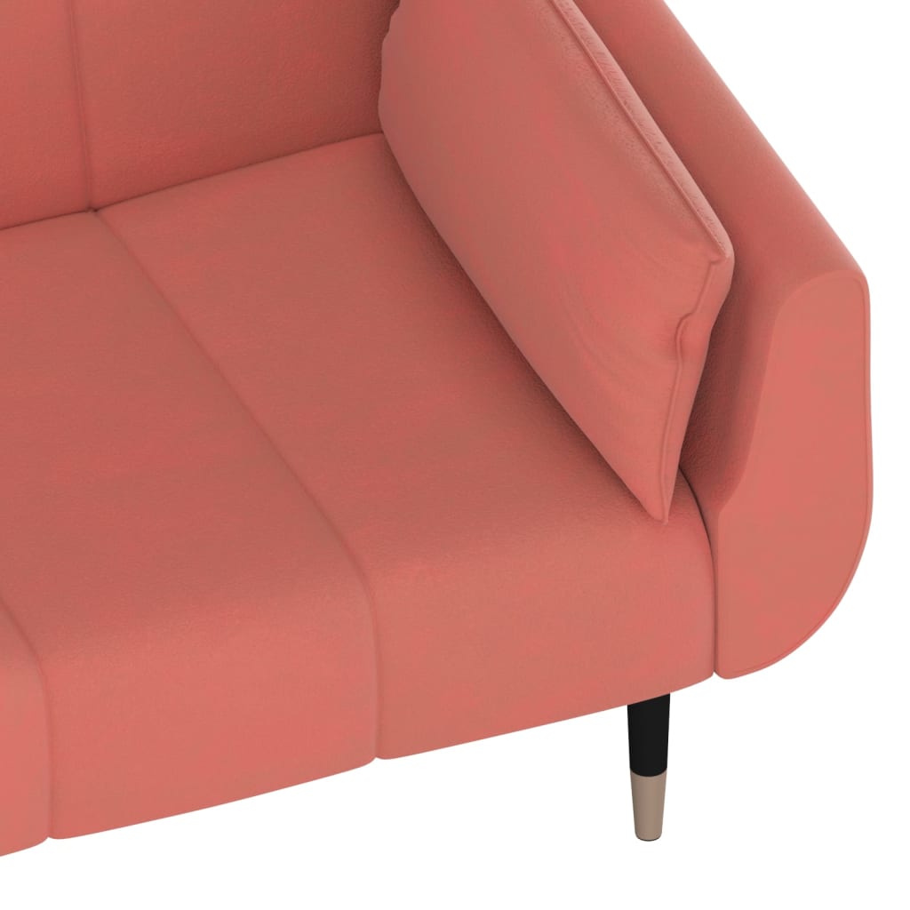 Sofá-cama 2 lugares com duas almofadas veludo rosa