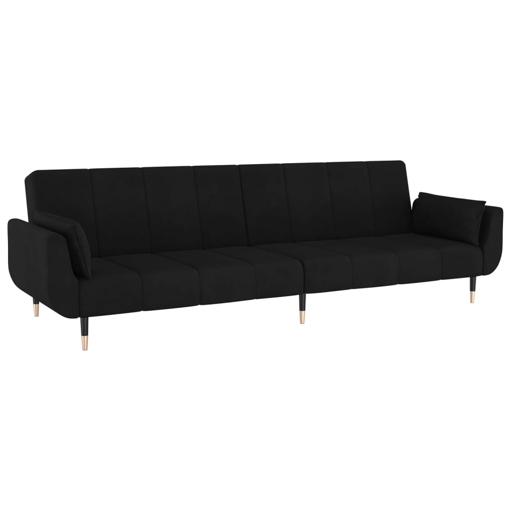 Sofá-cama 2 lugares com duas almofadas veludo preto