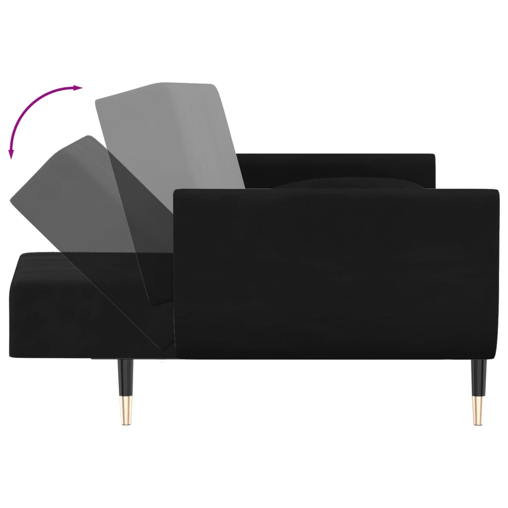 Sofá-cama 2 lugares com duas almofadas veludo preto