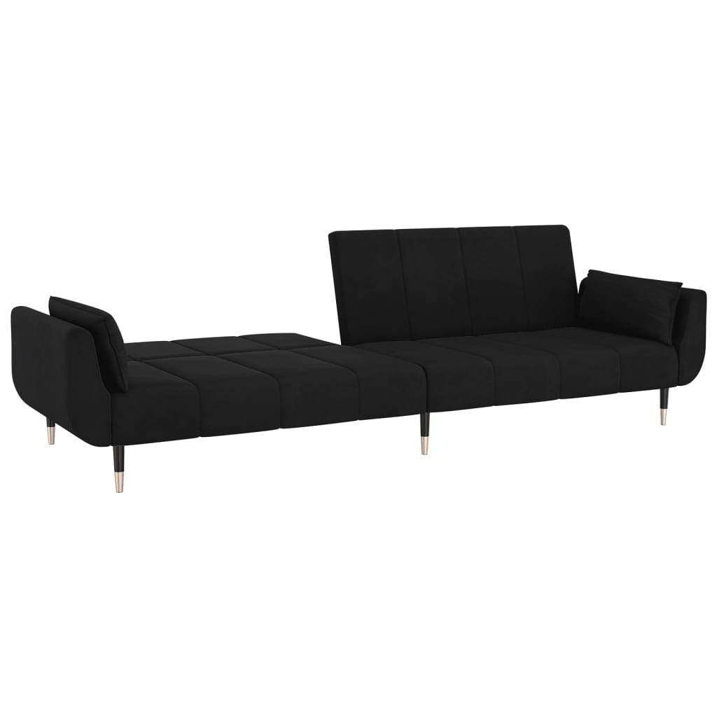Sofá-cama 2 lugares com duas almofadas veludo preto