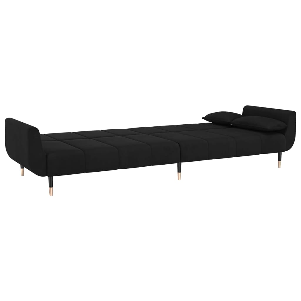 Sofá-cama 2 lugares com duas almofadas veludo preto