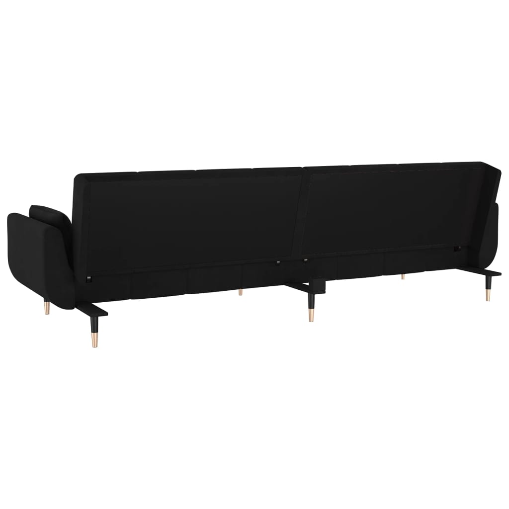 Sofá-cama 2 lugares com duas almofadas veludo preto