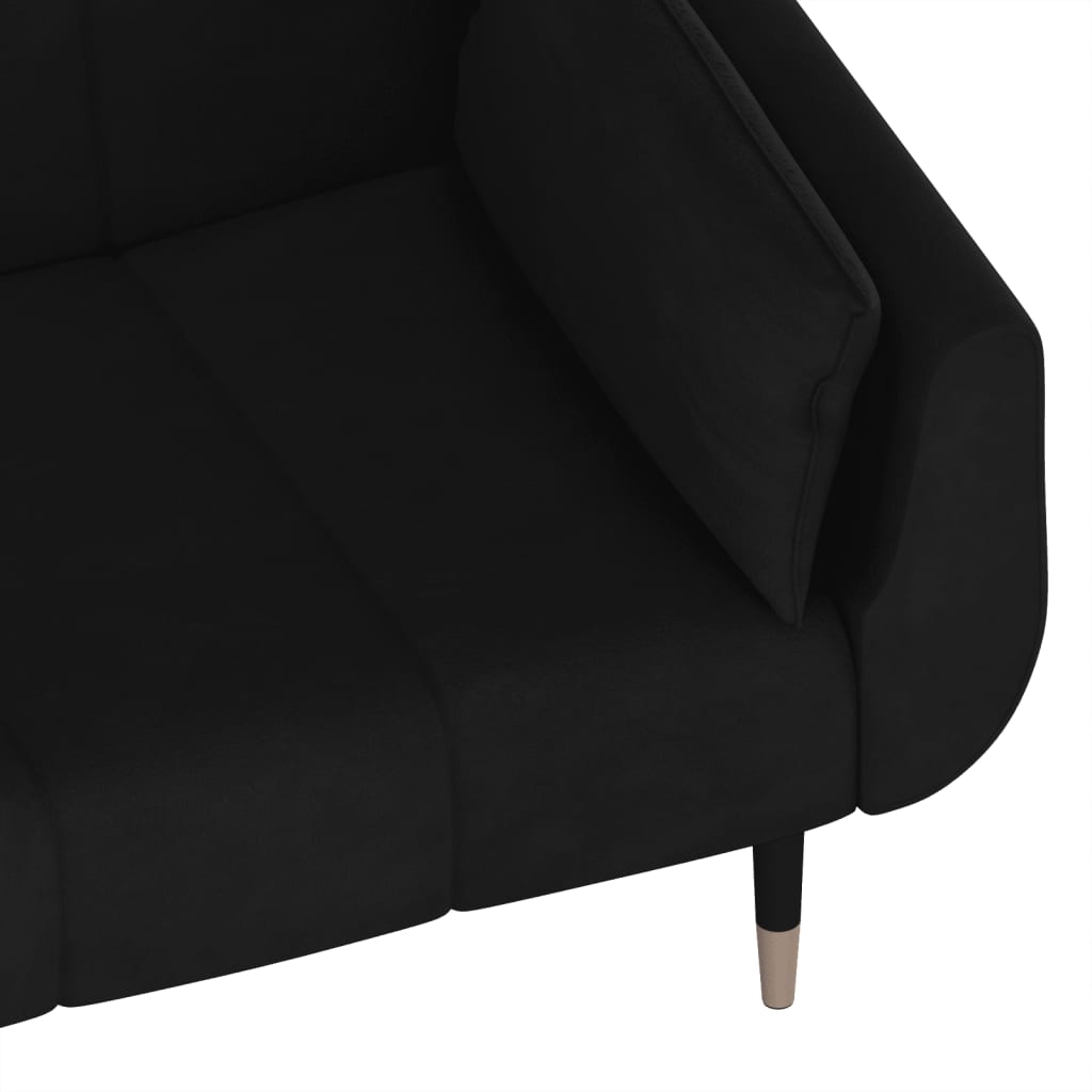 Sofá-cama 2 lugares com duas almofadas veludo preto