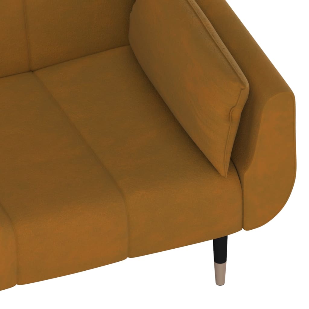 2-seater sofa bed with two brown velvet cushions