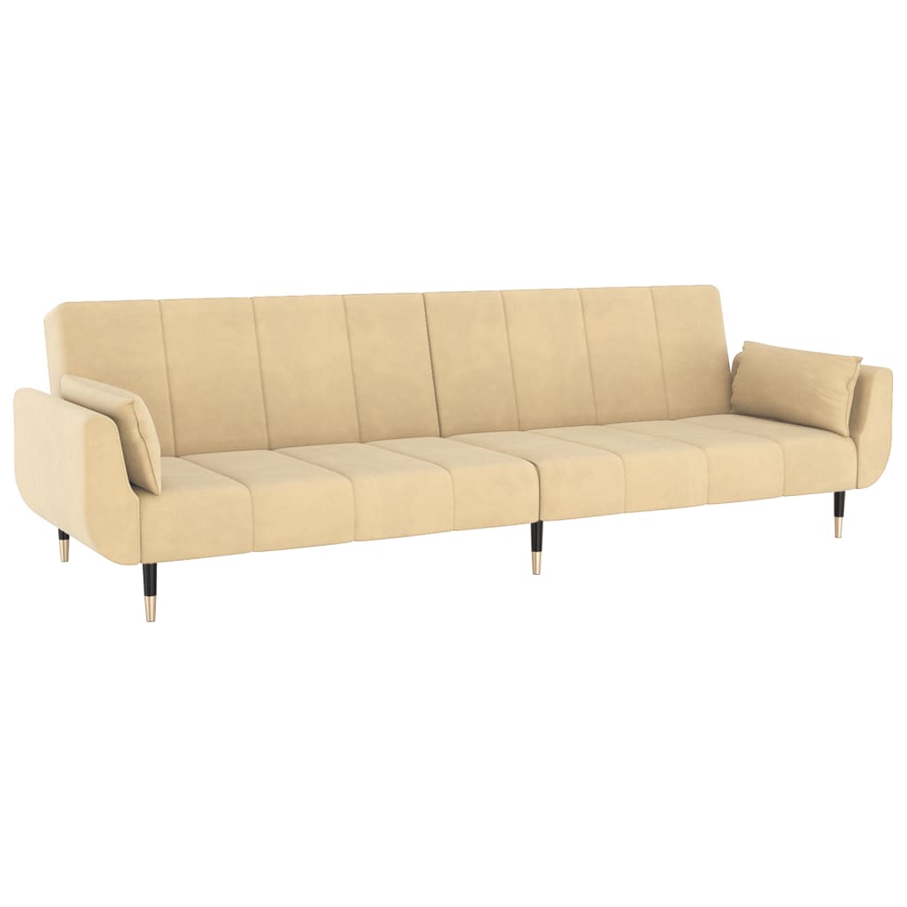 Sofá-cama 2 lugares com duas almofadas veludo cor creme