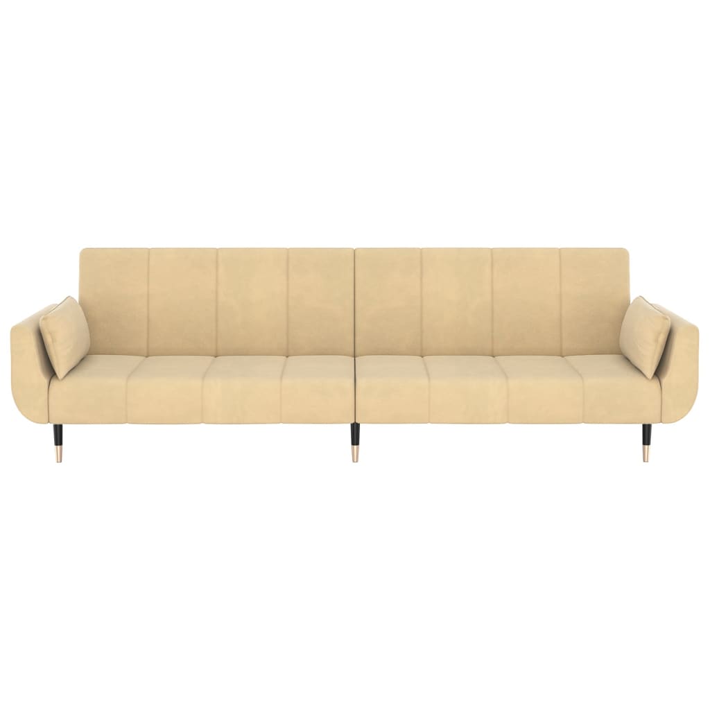 Sofá-cama 2 lugares com duas almofadas veludo cor creme