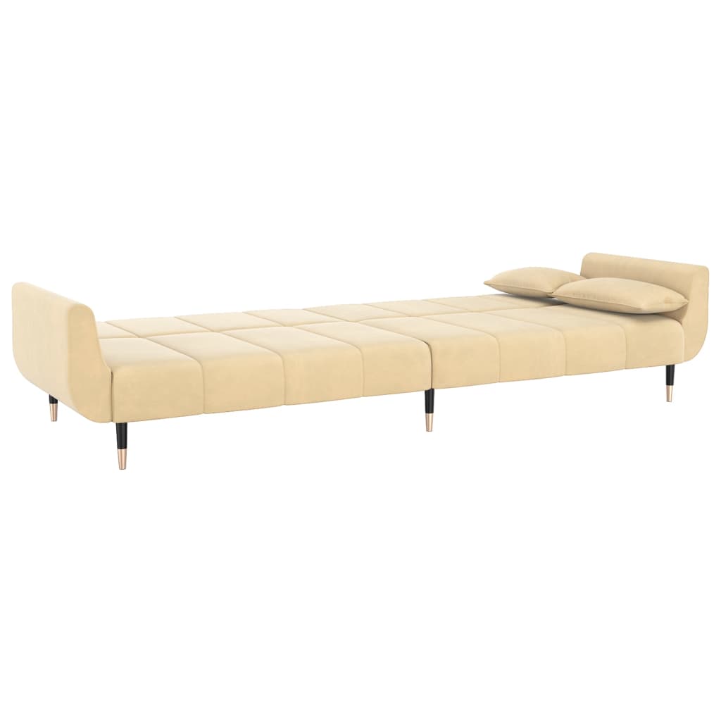 Sofá-cama 2 lugares com duas almofadas veludo cor creme