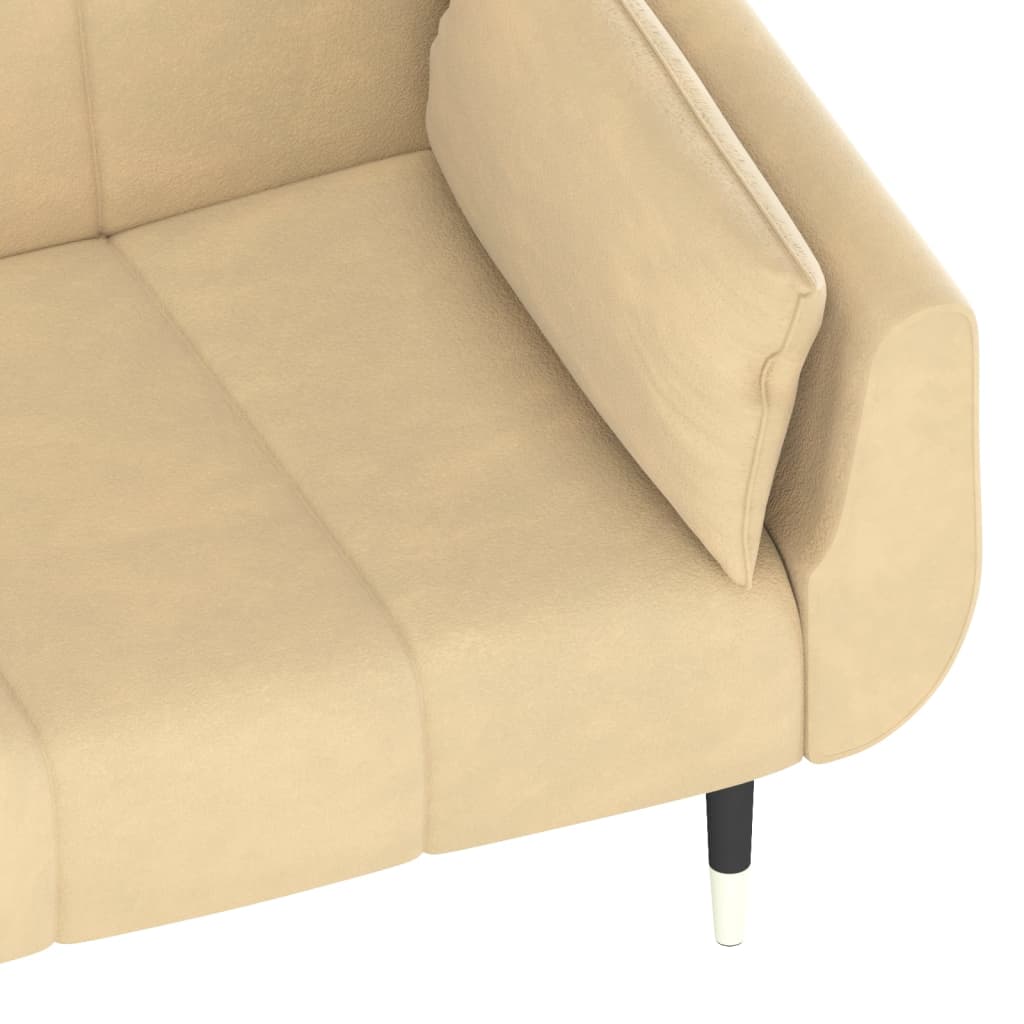 Sofá-cama 2 lugares com duas almofadas veludo cor creme