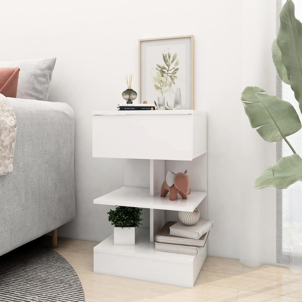 Bedside table 40x35x65 cm white wood derivatives