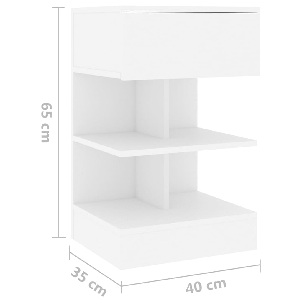 Bedside table 40x35x65 cm white wood derivatives