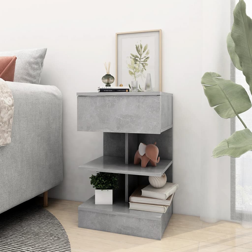 Bedside table made of wood in cement grey
