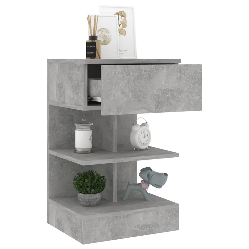 Bedside table made of wood in cement grey