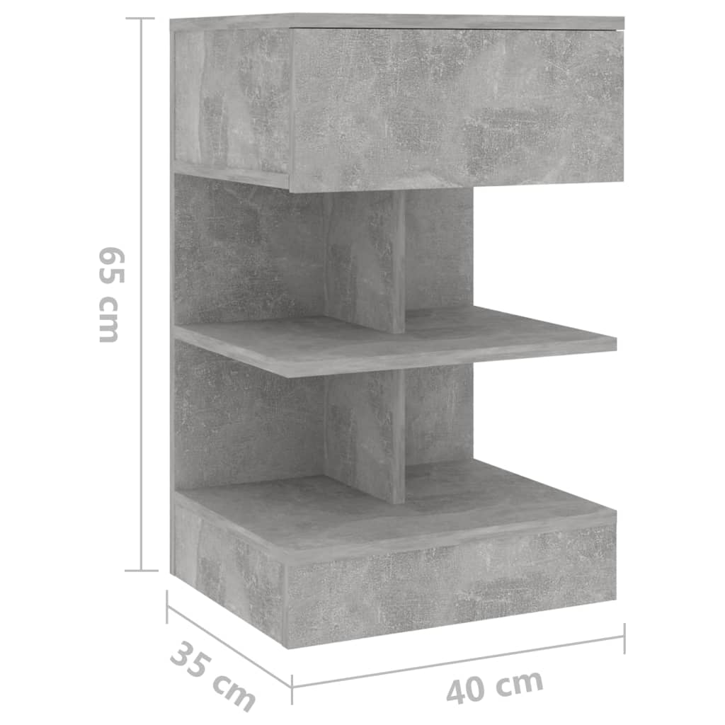 Bedside table made of wood in cement grey