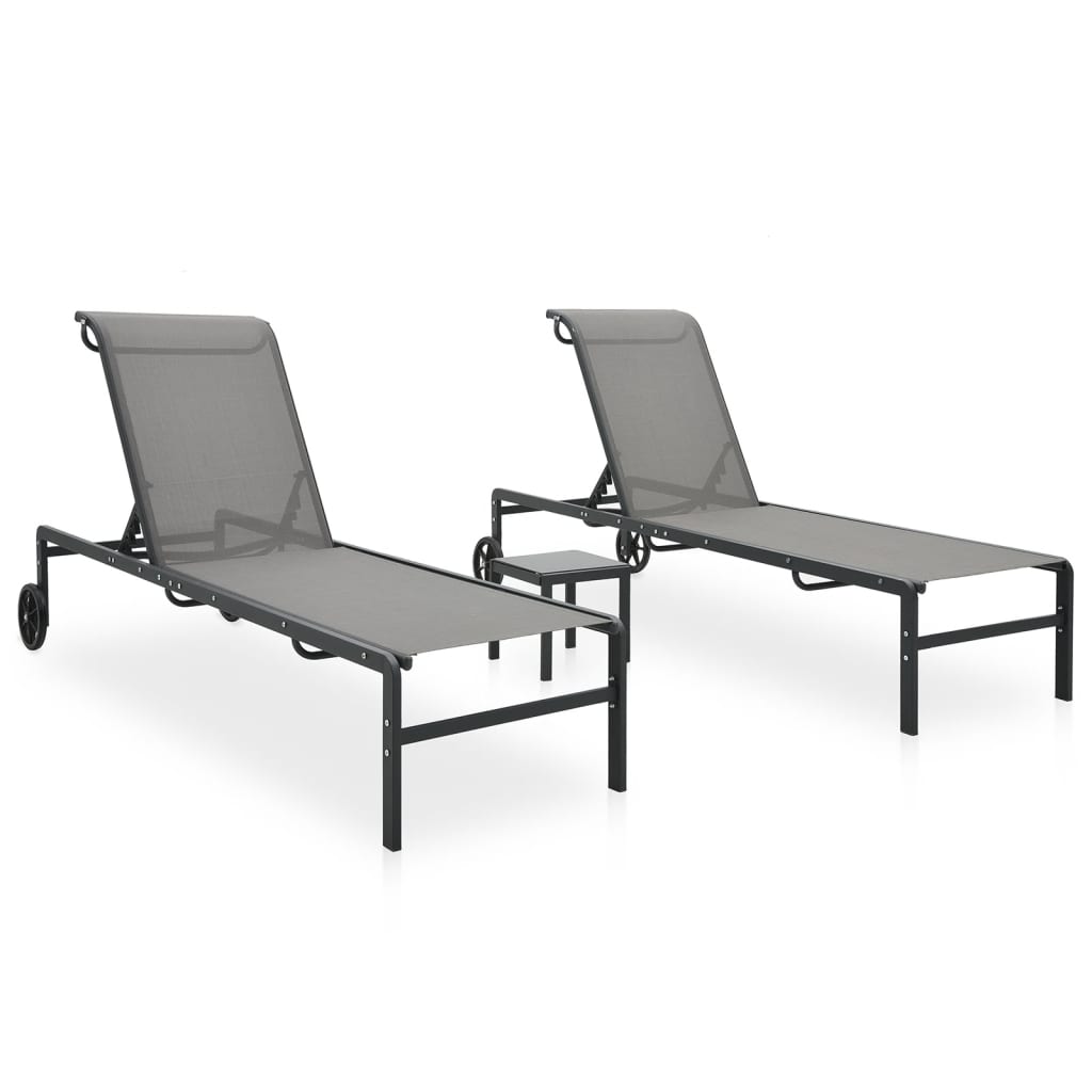 Sun loungers with table 2 pcs textilene and steel