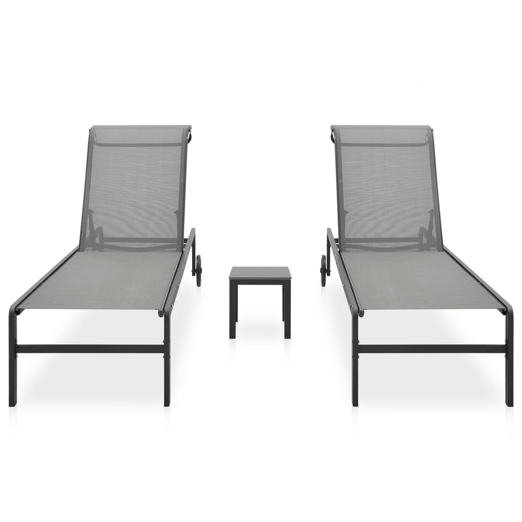 Sun loungers with table 2 pcs textilene and steel