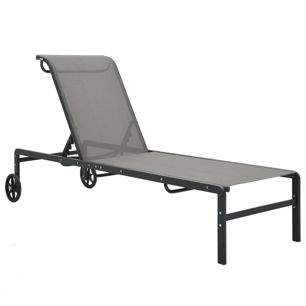 Sun loungers with table 2 pcs textilene and steel