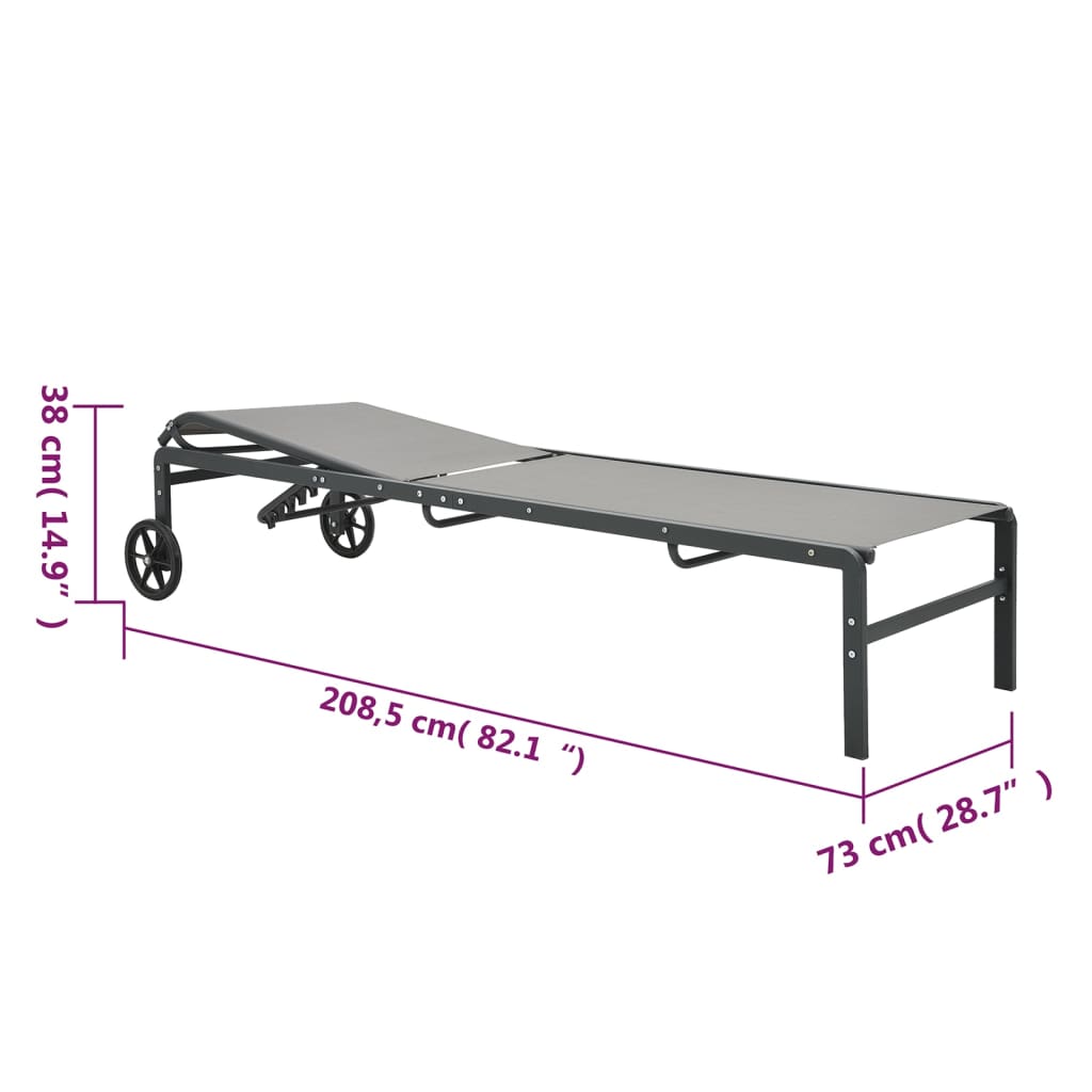 Sun loungers with table 2 pcs textilene and steel