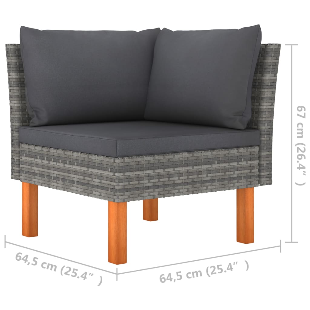 10 pcs conj. lounge jardim vime PE e madeira eucalipto cinzento