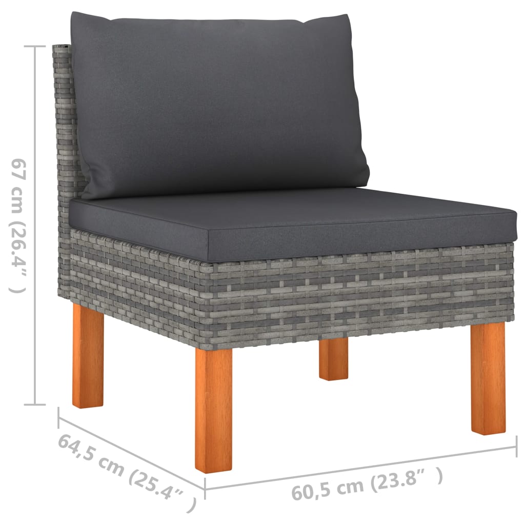 10 pcs conj. lounge jardim vime PE e madeira eucalipto cinzento