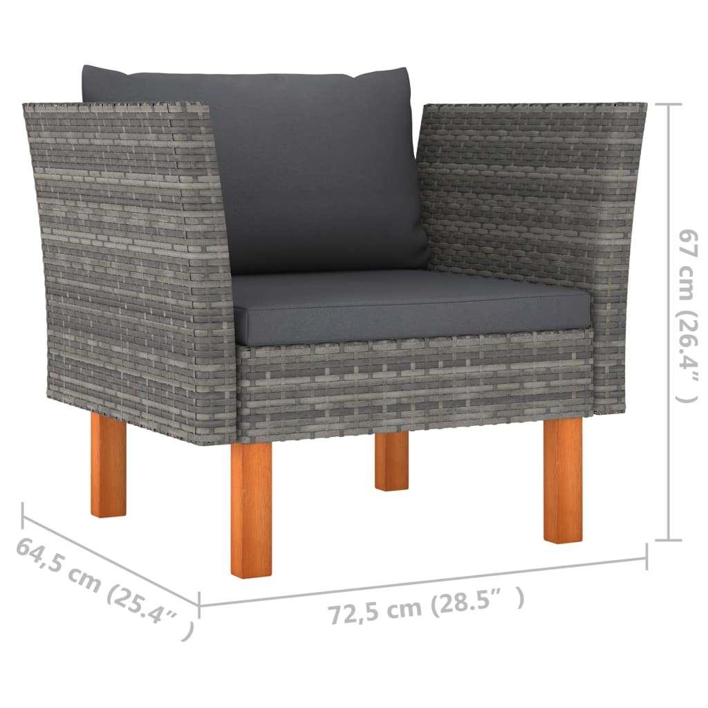 10 pcs conj. lounge jardim vime PE e madeira eucalipto cinzento