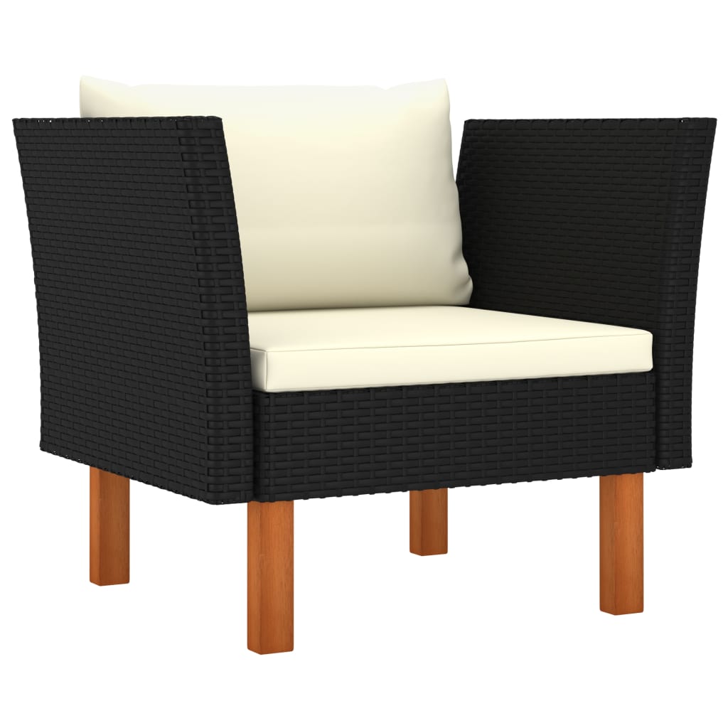 10 pcs conj. lounge jardim vime PE e madeira de eucalipto preto