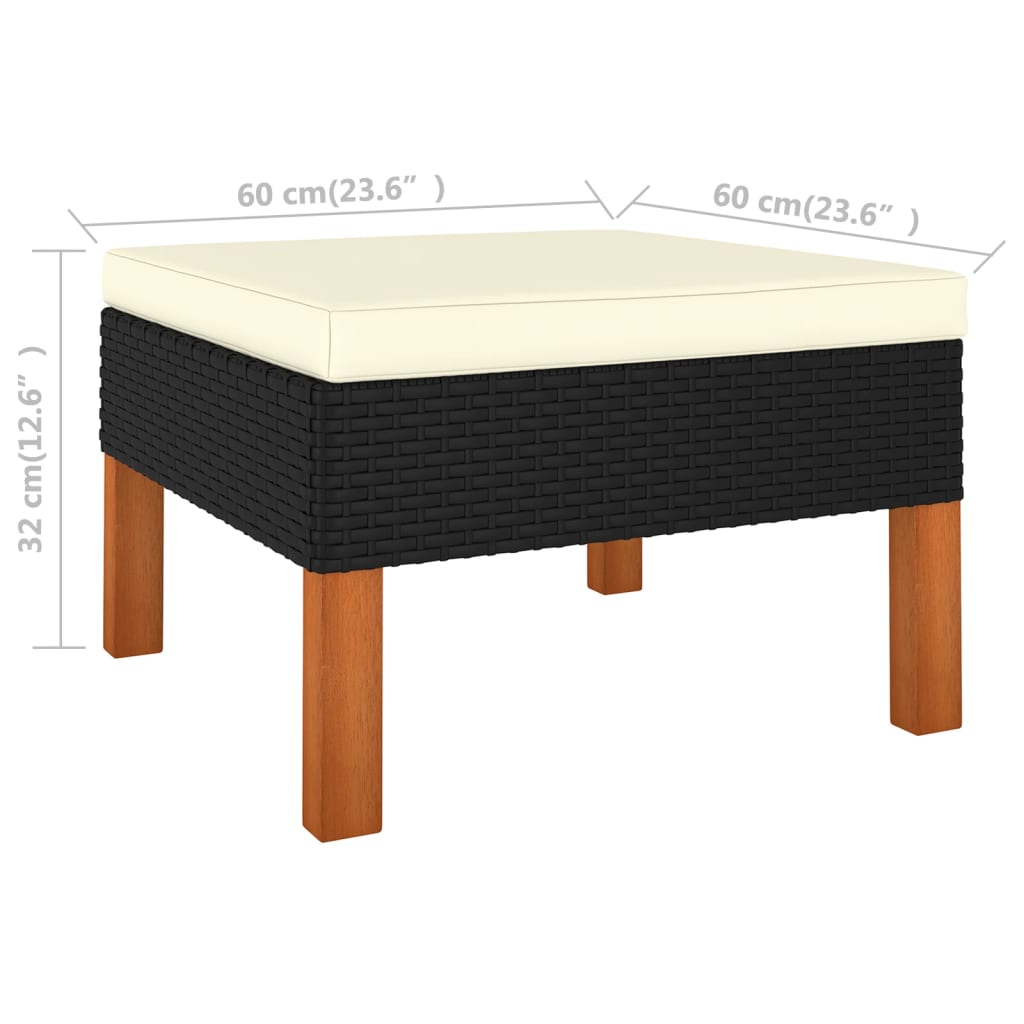 10 pcs conj. lounge jardim vime PE e madeira de eucalipto preto