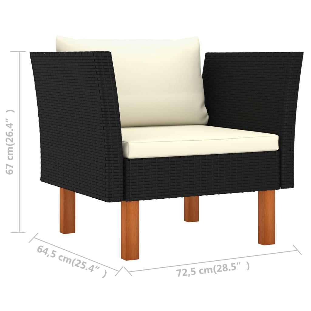 10 pcs conj. lounge jardim vime PE e madeira de eucalipto preto