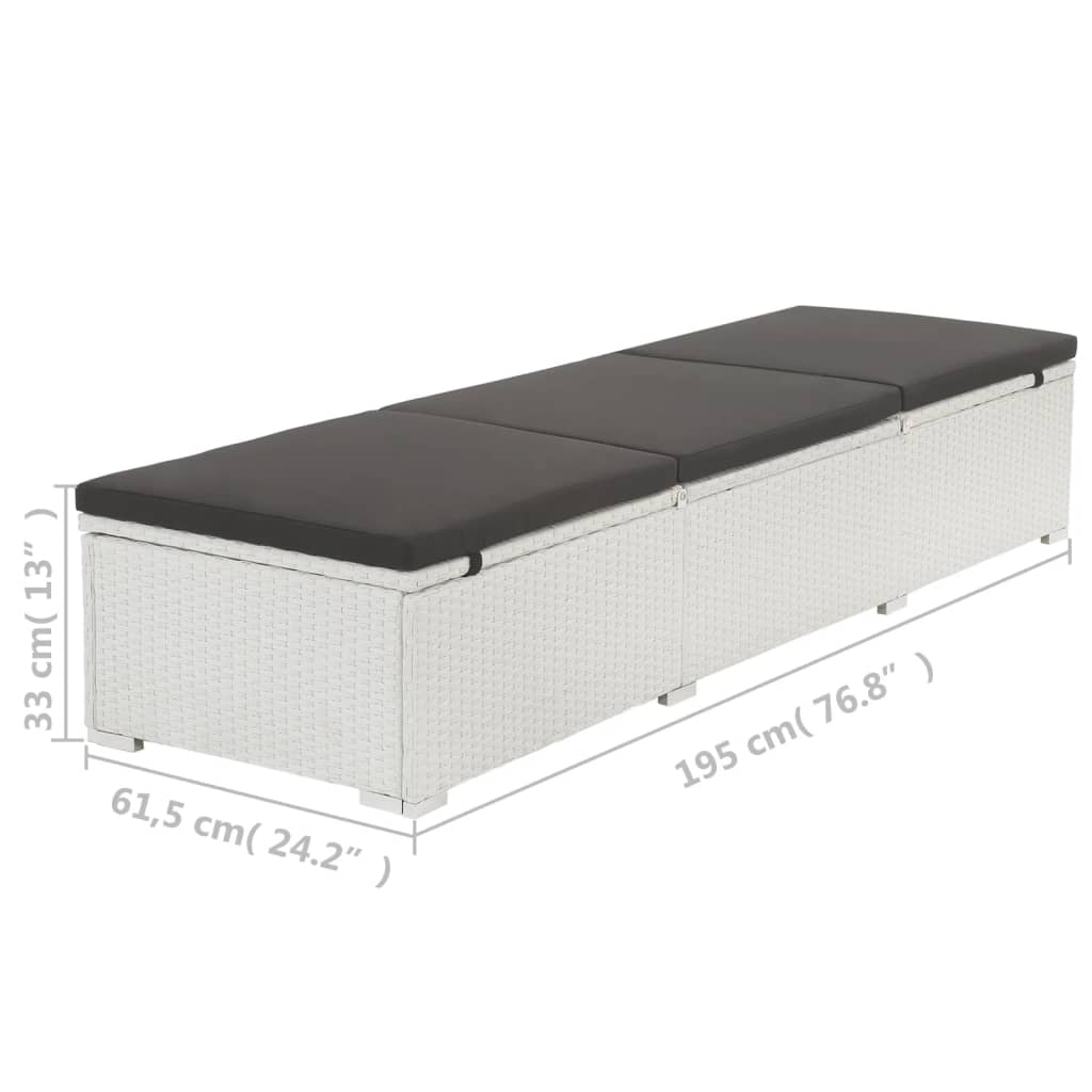 Espreguiçadeira com almofadão preto vime PE branco