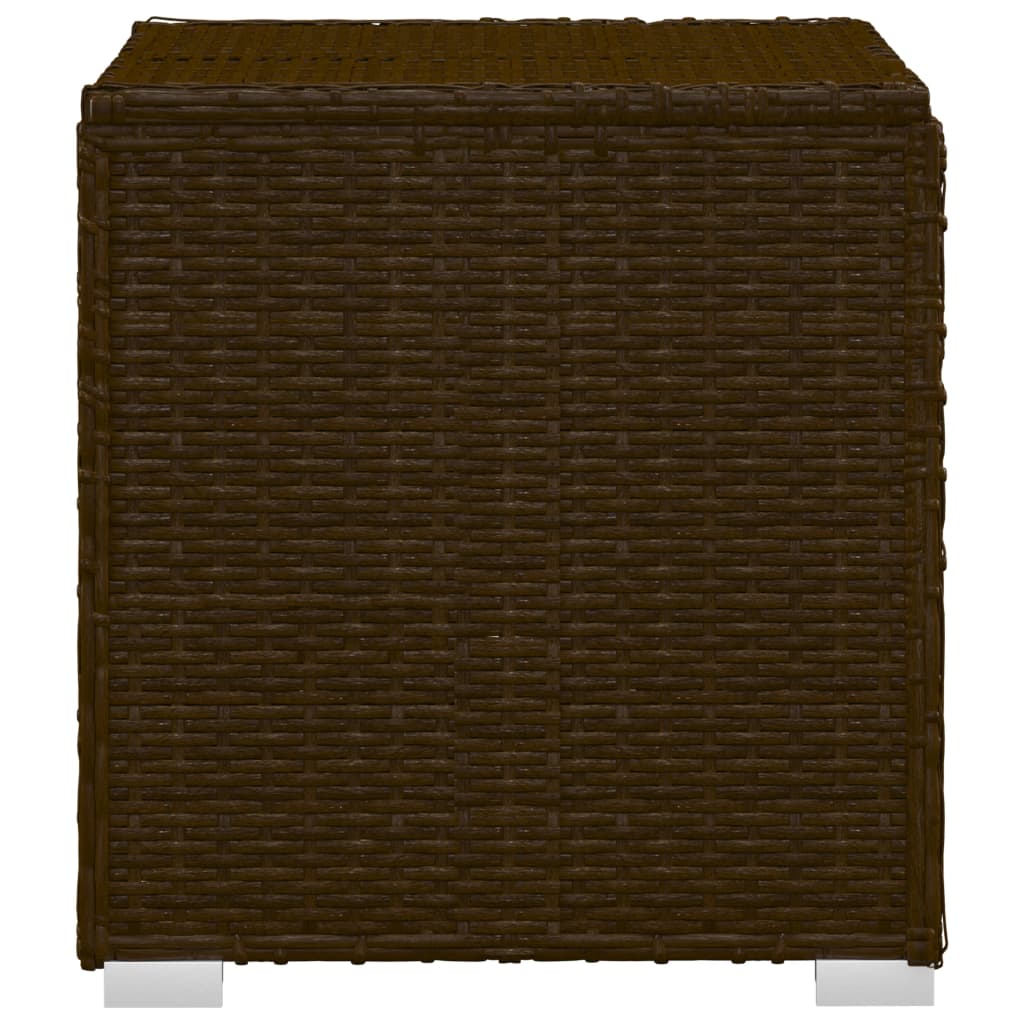Sun lounger with cushion and coffee table in brown PE wicker