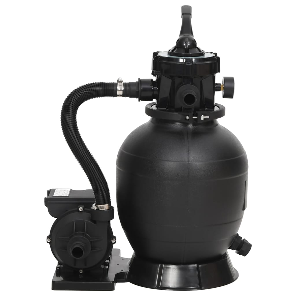 Sand filter for swimming pool with 6-way valve black
