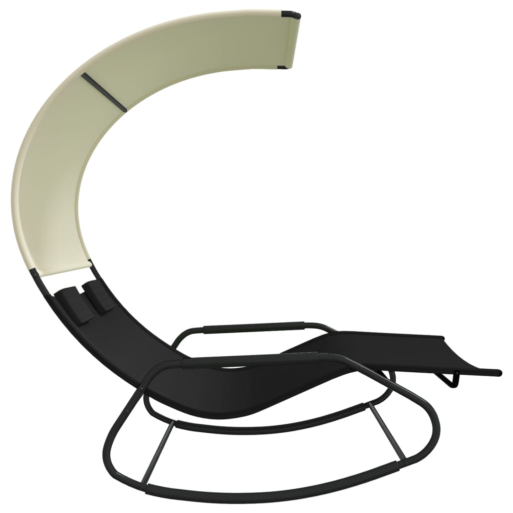 Double swing lounger with black and cream canopy