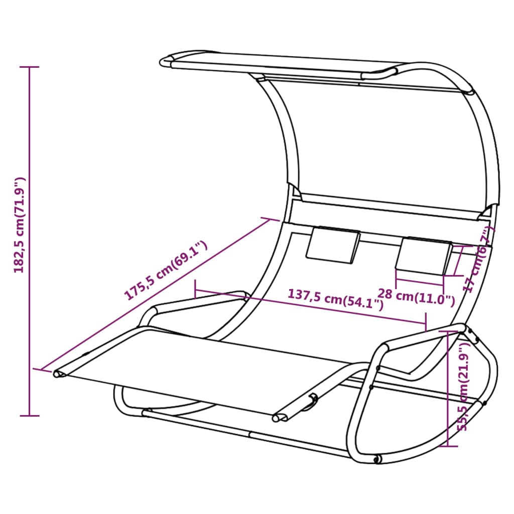 Double swing lounger with black and cream canopy