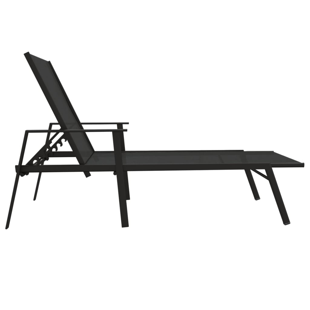 Sun lounger in steel and black textilene