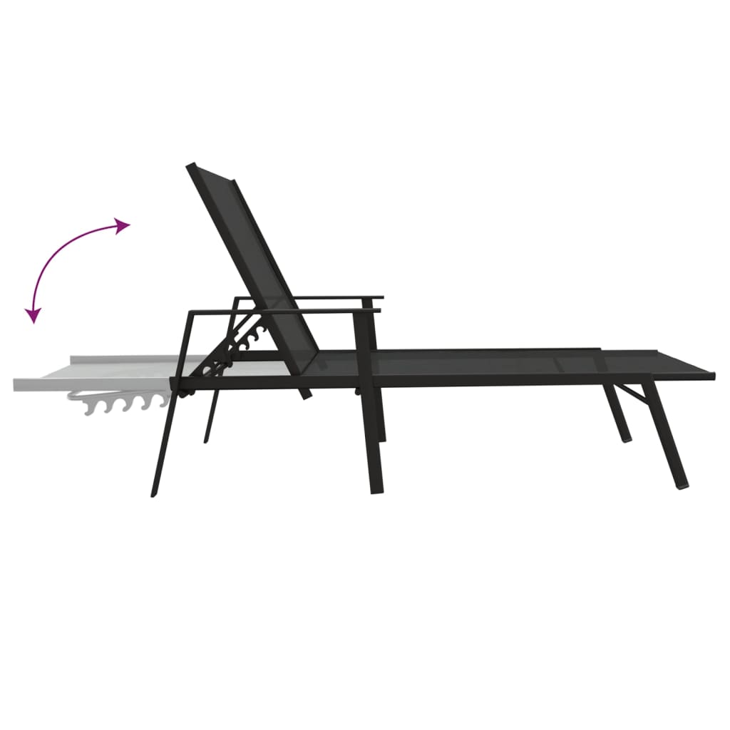 Sun lounger in steel and black textilene