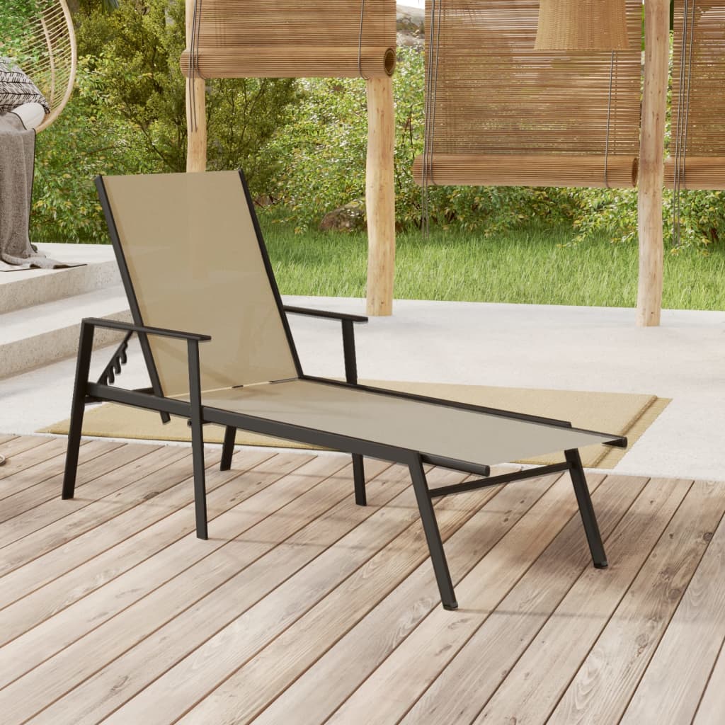 Steel and cream textilene sun lounger