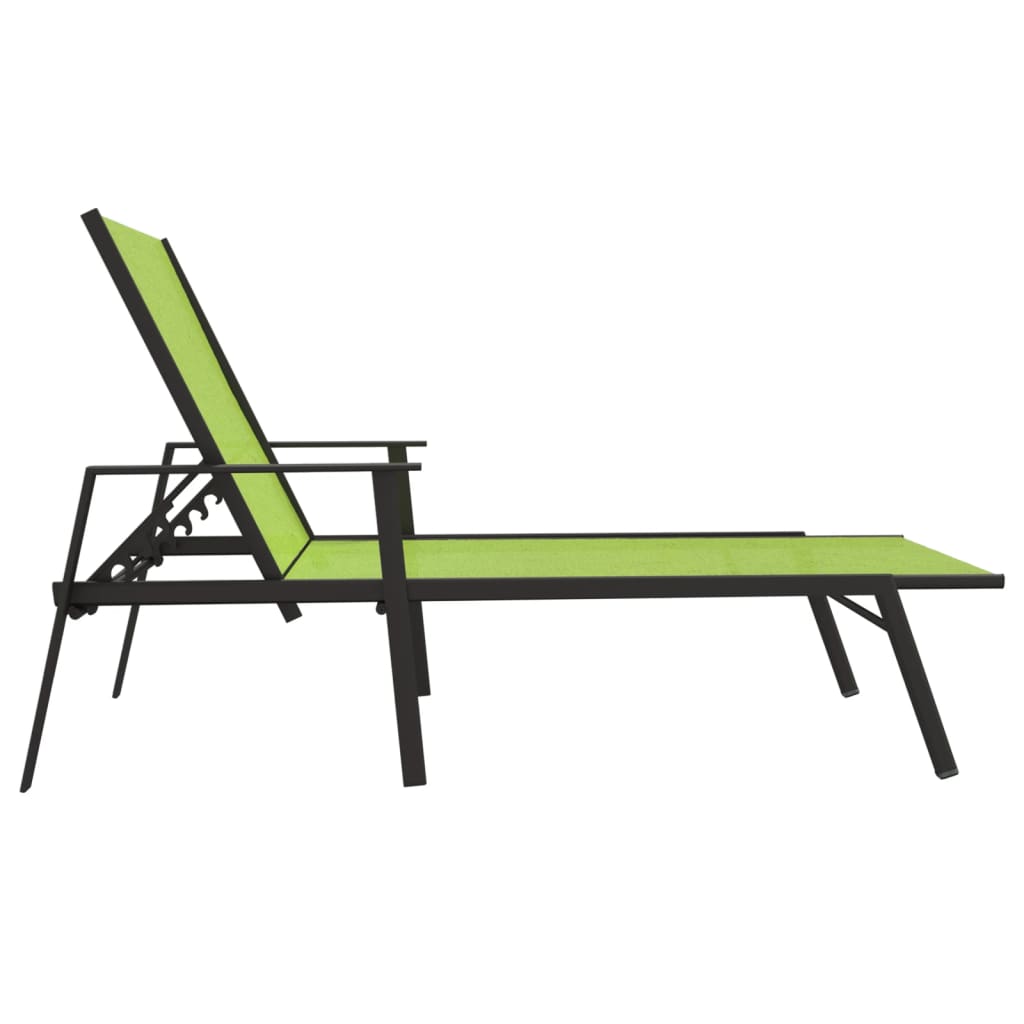 Sun lounger in steel and green textilene