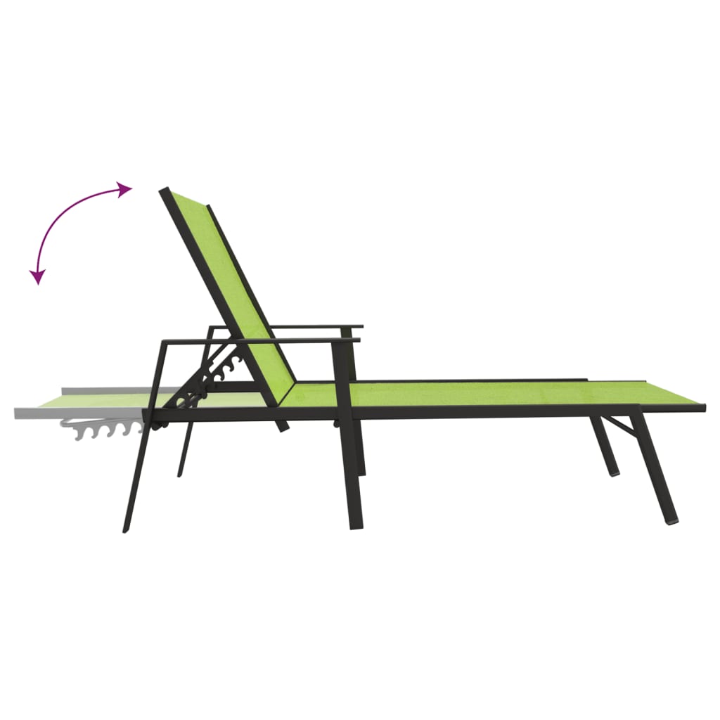 Sun lounger in steel and green textilene