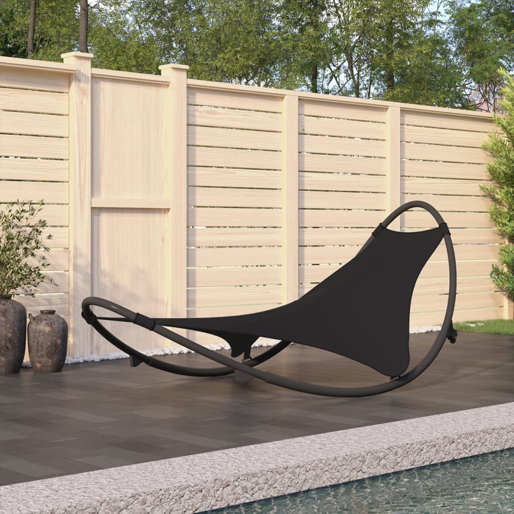 Rocking sun lounger with steel and black textilene wheels