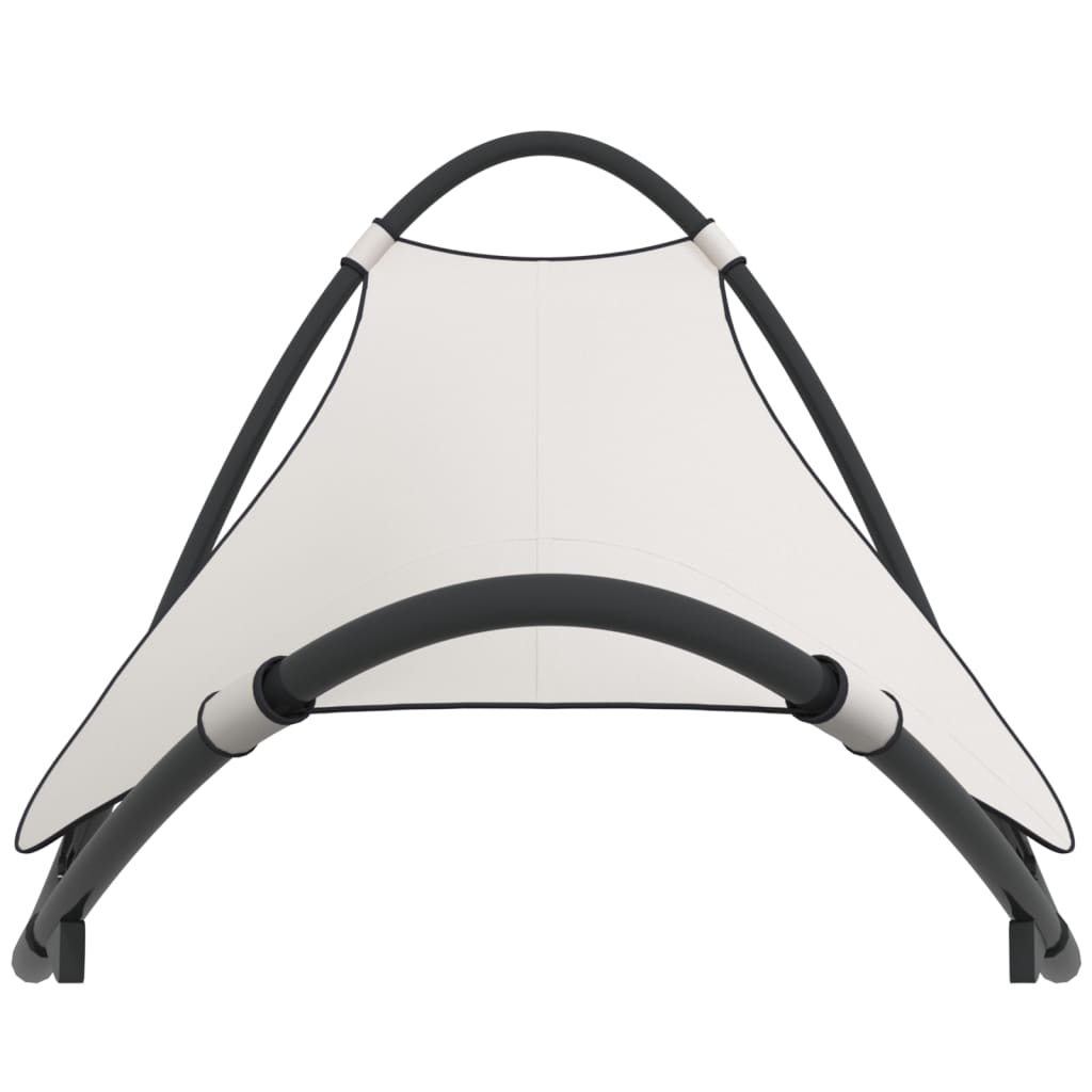 Rocking sun lounger with steel and cream-colored textilene wheels