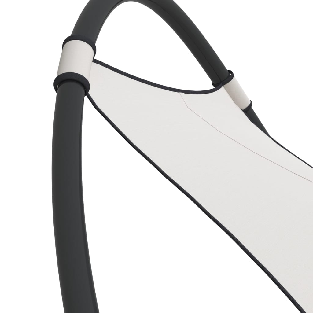 Rocking sun lounger with steel and cream-colored textilene wheels