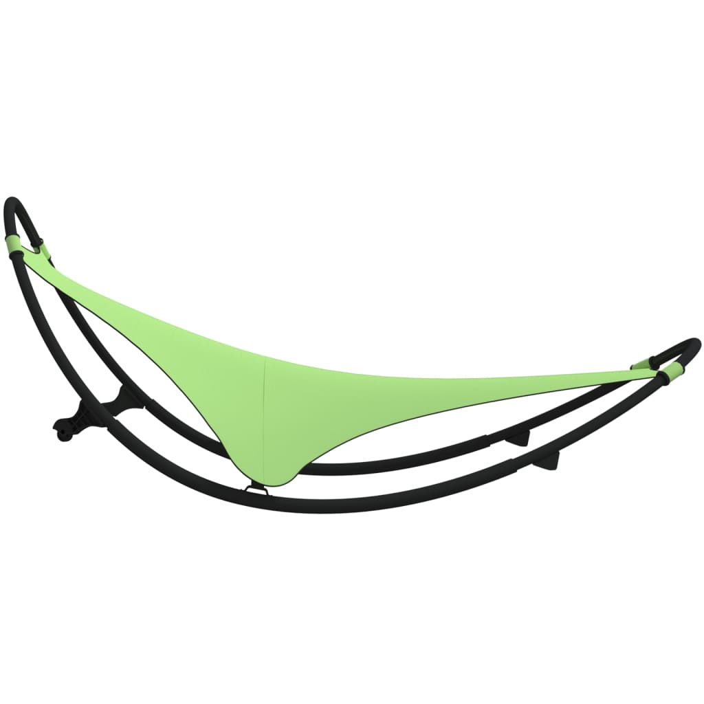 Rocking sun lounger with steel and green textilene wheels