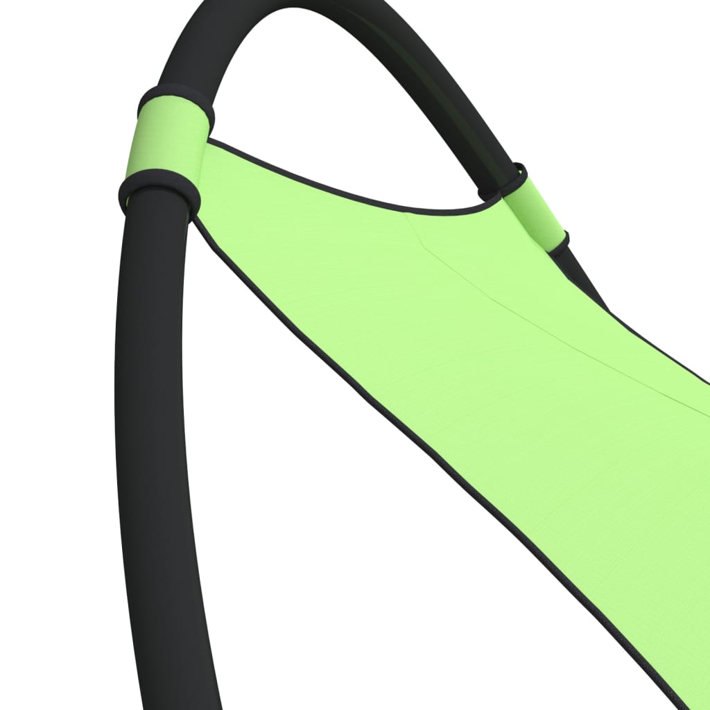 Rocking sun lounger with steel and green textilene wheels