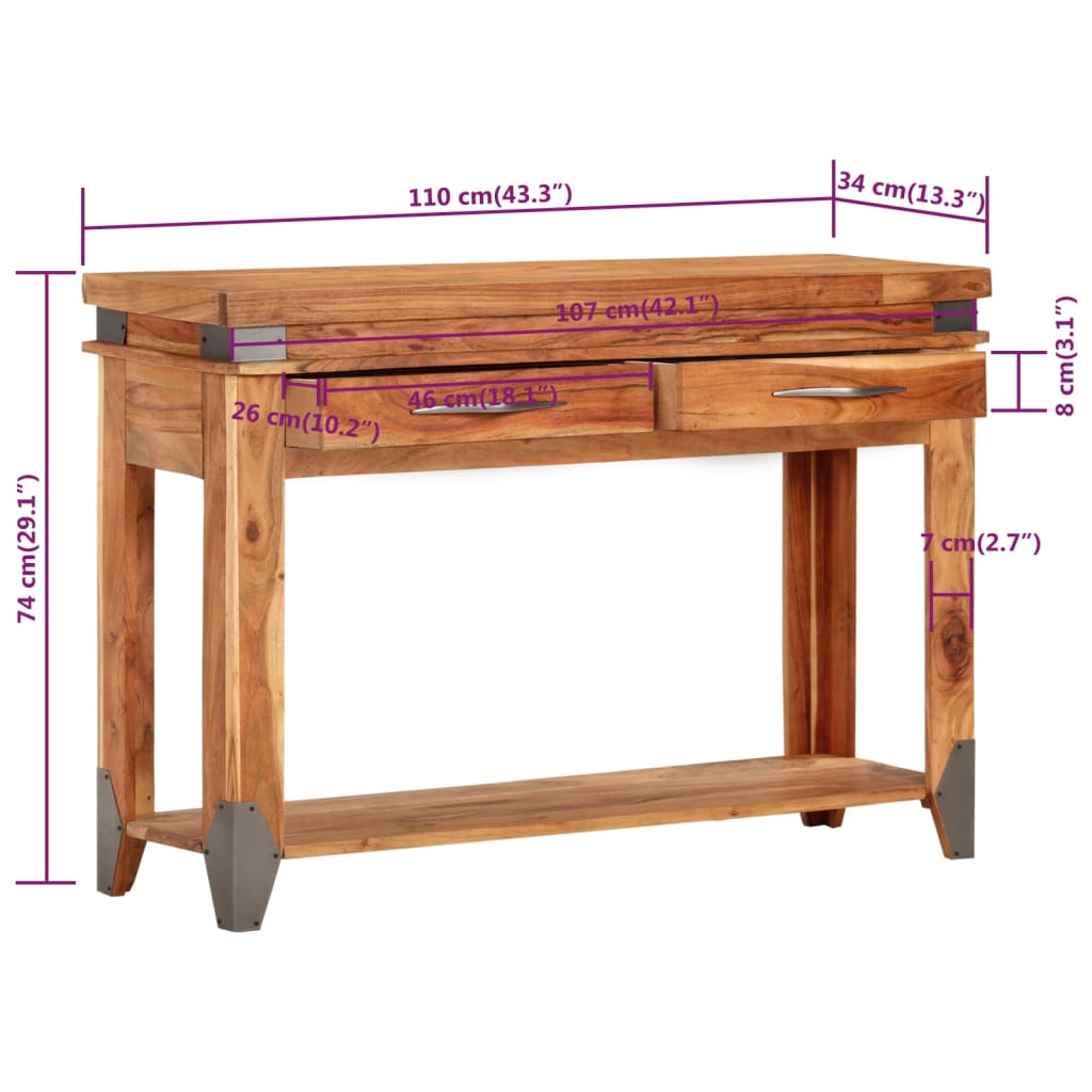 Console table 110x34x74 cm solid acacia wood