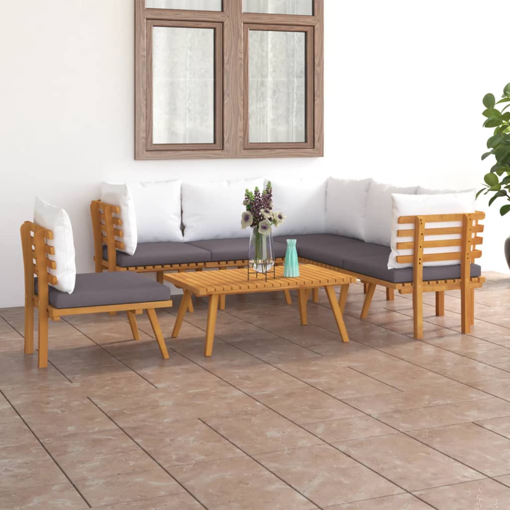 7 pcs conjunto lounge de jardim com almofadões acácia maciça
