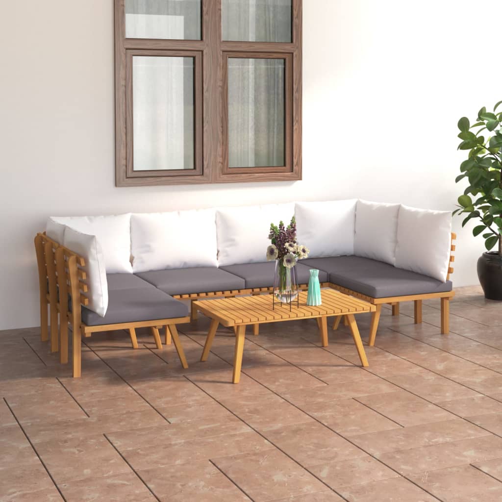 7 pcs conjunto lounge de jardim com almofadões acácia maciça